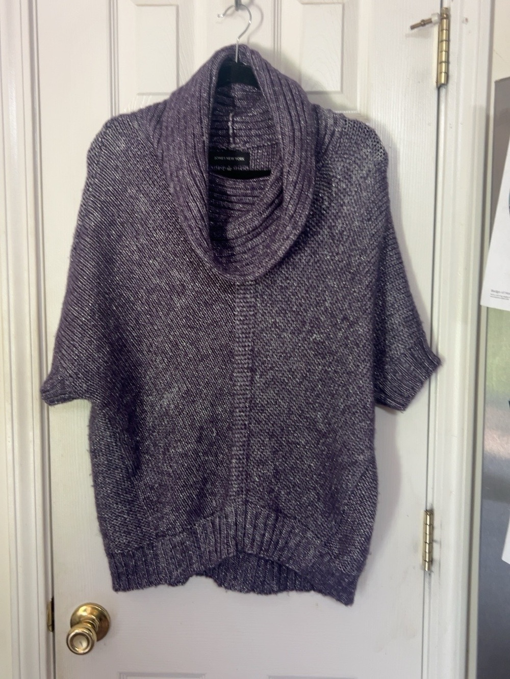Jones New York Marled Lavender Cowl Neck Short Sleeve Sweater